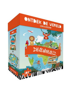 Lantaarn publishers Ontdek de wereld -  Dierenwereld puzzel 107 stukjes met boek