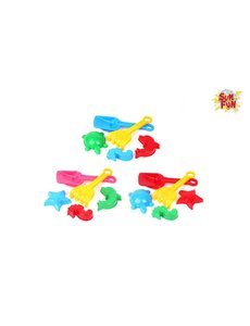 Sun Fun Schep, hark en 3 zandvormpjes 22 cm, assorti kleuren