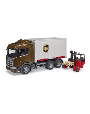Bruder 3582 - Scania  Super 560R UPS vrachtwagen met stapelaar kooiaap
