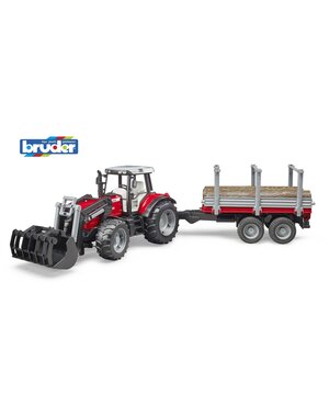 Bruder 2046 - Massey Ferguson 7480 met voorlader en houttransportaanhanger