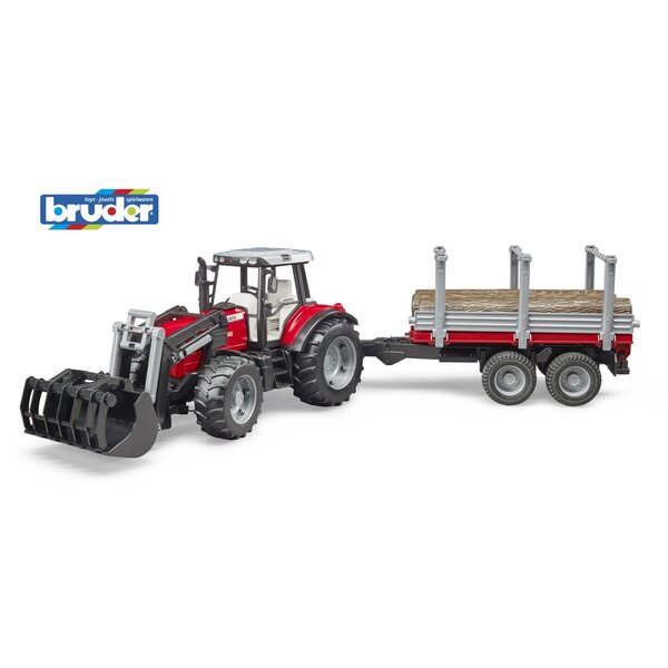 Bruder 2046 - Massey Ferguson 7480 met voorlader en houttransportaanhanger