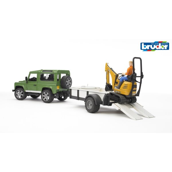 Bruder 2593 - Land Rover Defender met aanhanger en JCB mini graafmachine