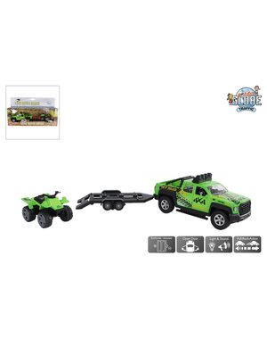 Kids Globe Terreinwagen met trailer + quad met licht/geluid