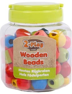 2-Play Houten kralen in pot - 72 delig
