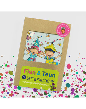  Fien en Teun uitnodigingen met bloemetjesconfetti - 5 stuks