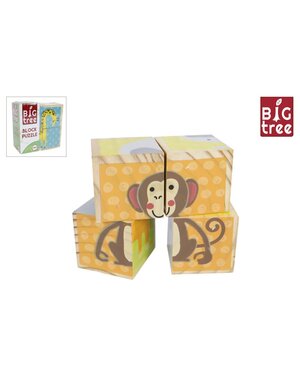  Big Tree Blokpuzzel hout - dieren - 4 stukken 10x10x5 cm