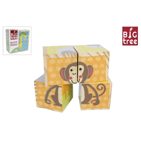 Big Tree Blokpuzzel hout - dieren - 4 stukken 10x10x5 cm