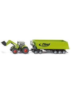 Siku 1949 - Claas met voorlader en Fliegl op dolly