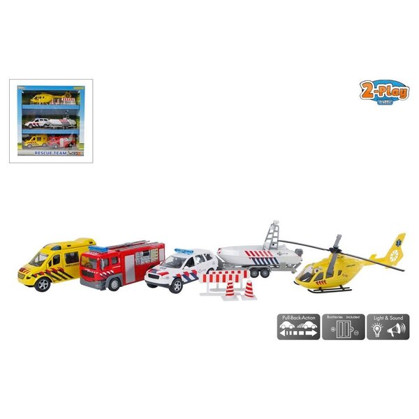 2-Play 112 set met 3 die cast auto's, helikopter en accessoires