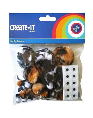 Create it Pompon Animal mix met oogjes - 60 stuks