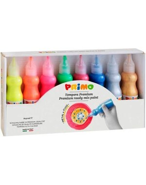 Primo Plakkaatverf Metal + fluor - 8 flesjes x 50 ml