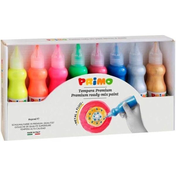 Primo Plakkaatverf Metal + fluor - 8 flesjes x 50 ml