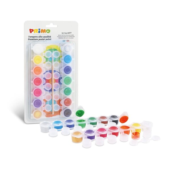 Primo Plakkaatverf set 14 potjes x 4,5 ml met kwast