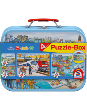 Schmidt 4 in 1 puzzelkoffer Verkeer - 2x26 en 2x48 stukjes