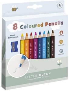 Little Dutch Kleurpotloden 8 korte dikke, met puntenslijper