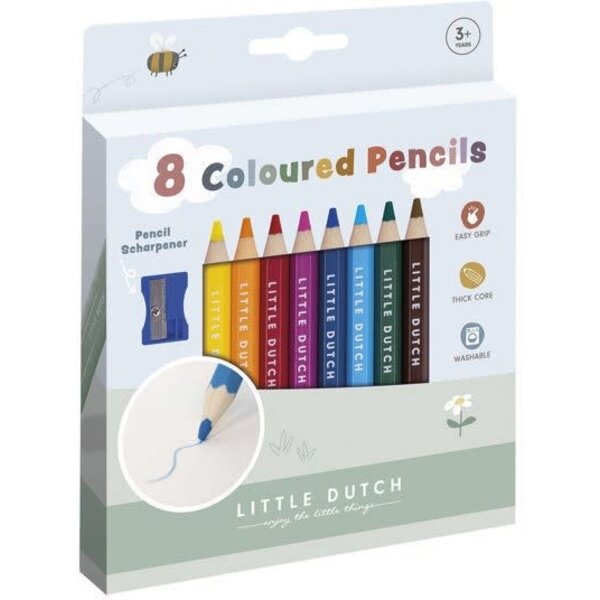 Little Dutch Kleurpotloden 8 korte dikke, met puntenslijper