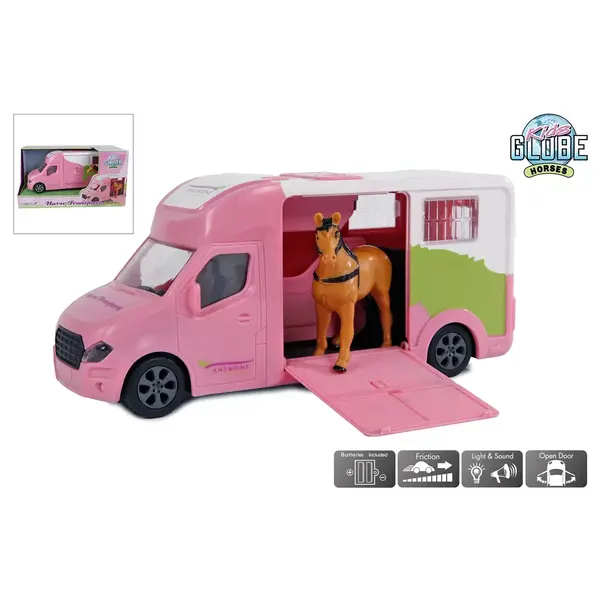 Kids Globe Anemone Paarden truck roze, met licht en geluid