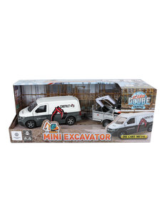 Kids Globe VW Transporter met Minigraver op aanhanger - met pull back functie