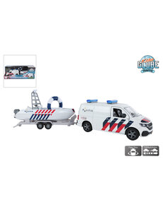 Kids Globe VW Transporter Politie met boot - met pull back functie