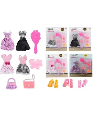  Kledingset met accessoires voor tienerpoppen, 3 soorten - per stuk