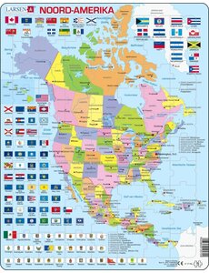  Larsen puzzel Noord Amerika met vlaggen - 70 stukjes