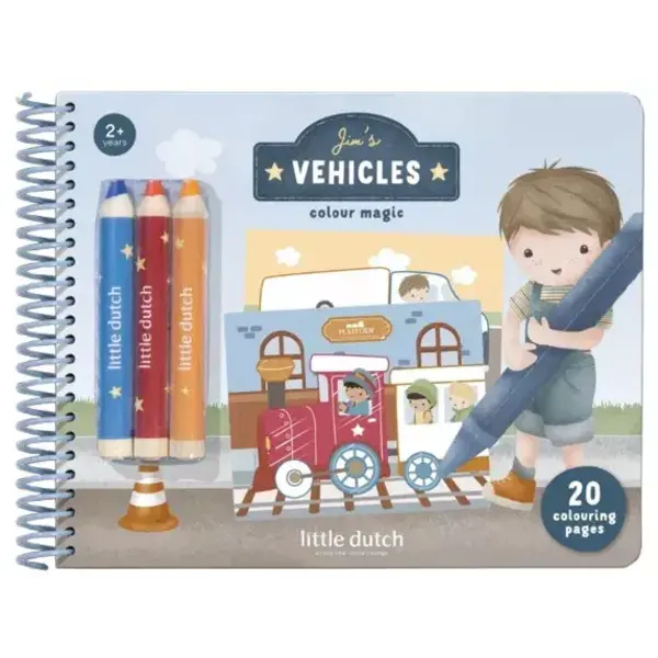 Little Dutch Jim's kleurboek voertuigen met kleurpotloden
