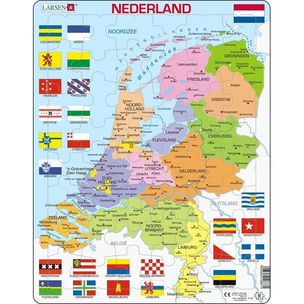 Larsen puzzel Nederland met provincies en vlaggen - 48 stukjes