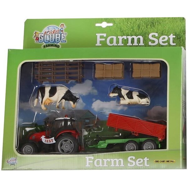 Kids Globe Farm tractorset met koeien en toebehoren