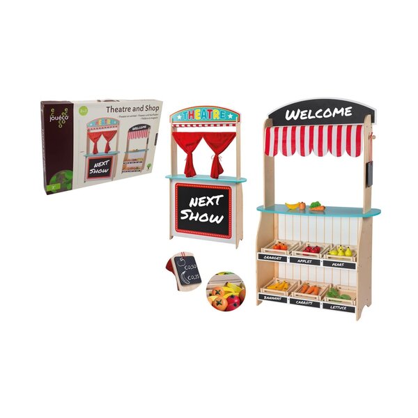 Jouéco Winkel en Poppenkast 2 in 1, met accessoires