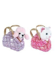  Pluche hond of poes in tasje - 20 cm