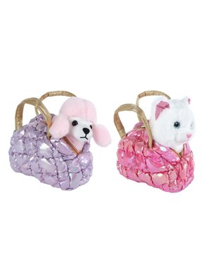  Pluche hond of poes in tasje - 20 cm
