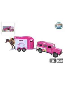 Kids Globe Land Rover met Cheval Liberte paardentrailer roze, met pull back