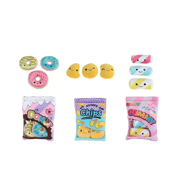 Fluffy menu snack zakjes, pluche, 21 cm, div. kleuren