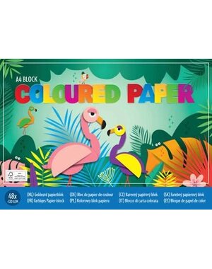  Gekleurd papier, 48 vellen A4, 80 gr. Flamingo