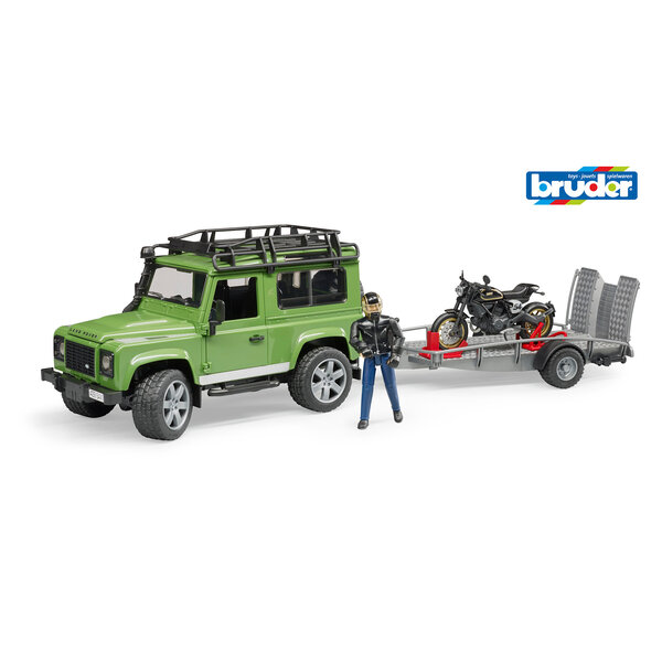 Bruder 2598 - Land Rover Defender met aanhanger en Ducati motor en berijder