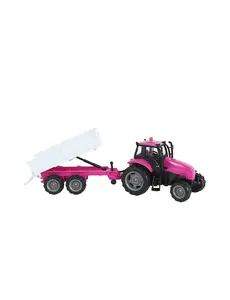 Kids Globe Tractor met aanhanger roze met licht en geluid