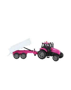 Kids Globe Tractor met aanhanger roze met licht en geluid
