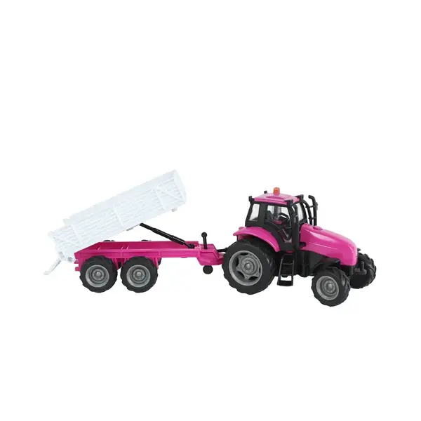 Kids Globe Tractor met aanhanger roze met licht en geluid