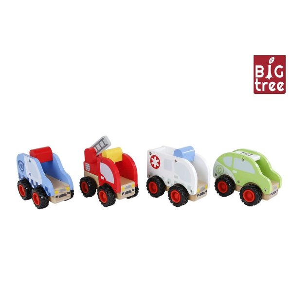 Big Tree Houten auto - 4 assortie - 12,5 cm