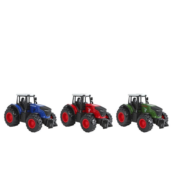 Kids Globe Tractor met  pull back functie - 3 ass - 12cm