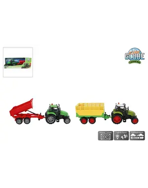Kids Globe Tractor met aanhanger - met licht en geluid  25 cm - 2 modellen
