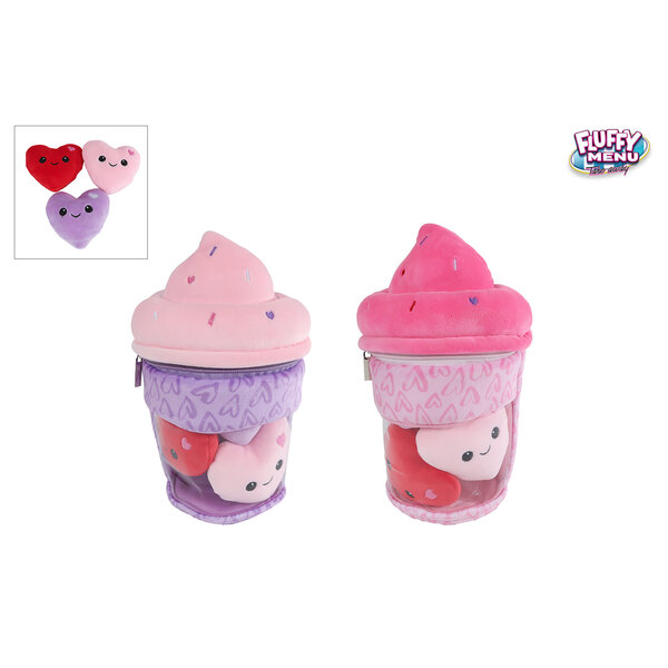 Fluffy menu pluche ijsje met 3 hartjes - 26 cm