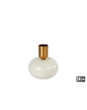  Kandelaar "Maya" bol S creme/goud metaal - 8x8x8,5cm