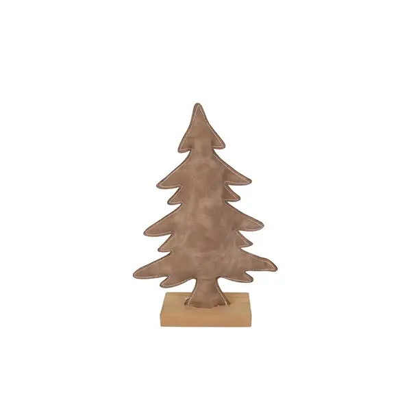 Sculptuur "Pine Tree" S bruin PU leer/hout - 16x5x24cm