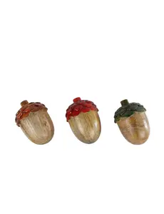  Sculptuur "Acorn" naturel/kleur, 3 assortie, mango/aluminium - 7x7x11cm