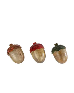  Sculptuur "Acorn" naturel/kleur, 3 assortie, mango/aluminium - 7x7x11cm