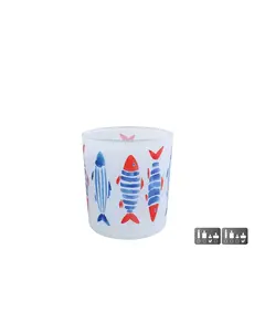  Theelicht "Fish" S blauw/rood glas - 7,5x7,5x8cm