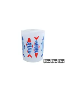  Theelicht "Fish" M blauw/rood glas - 10x10x12,5cm
