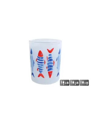  Theelicht "Fish" M blauw/rood glas - 10x10x12,5cm