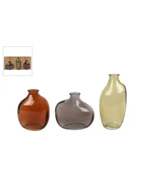  Vaas "Lou" set van 3, bruin/groen/grijs glas - 33x16x6cm